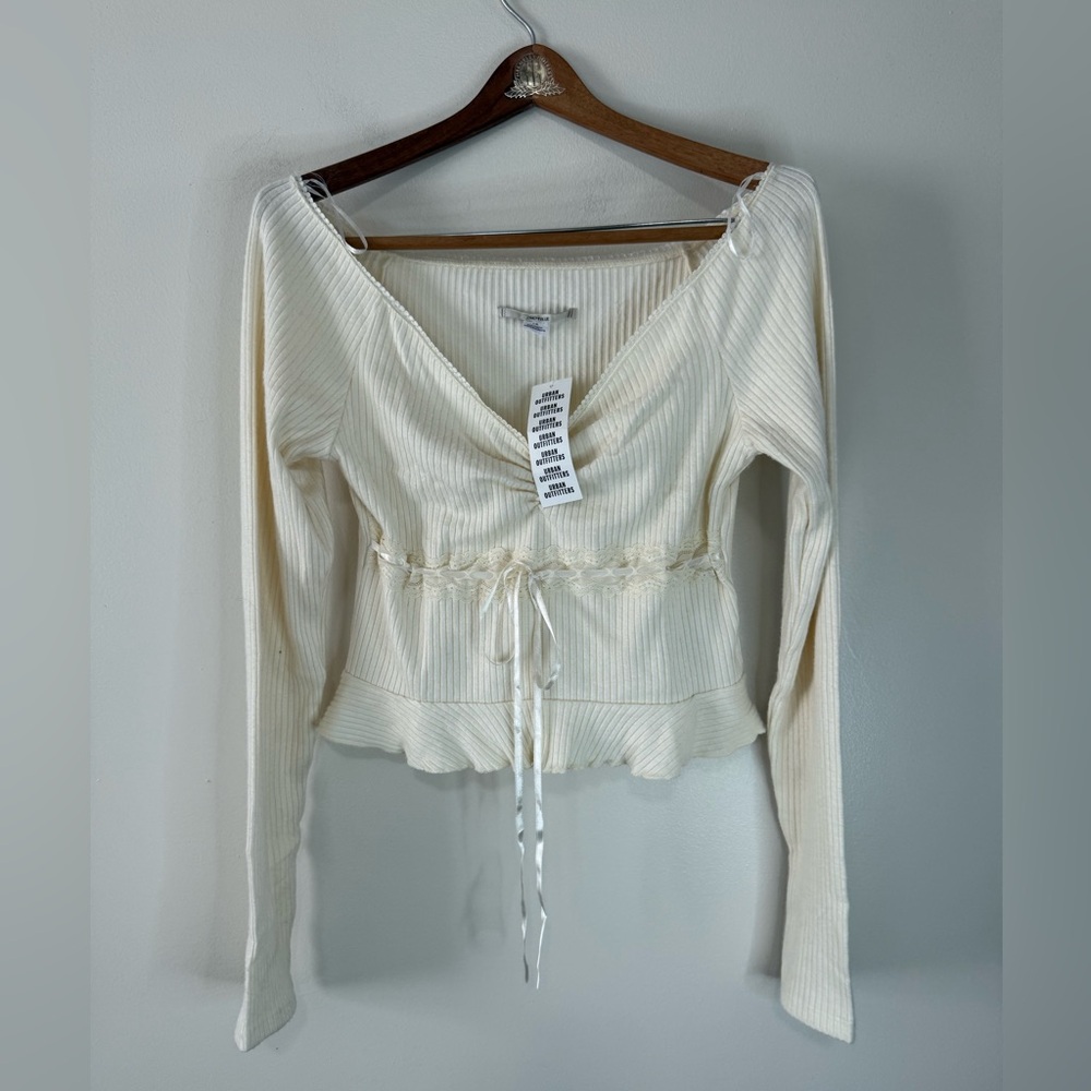 Kimchi Blue NWT Urban Outfitters Cream Ribbed cropped top size large